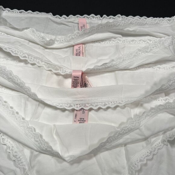 Victoria Secret Large L Brief Panties High Waist High Leg Cotton White Lot of 4 - Picture 3 of 6